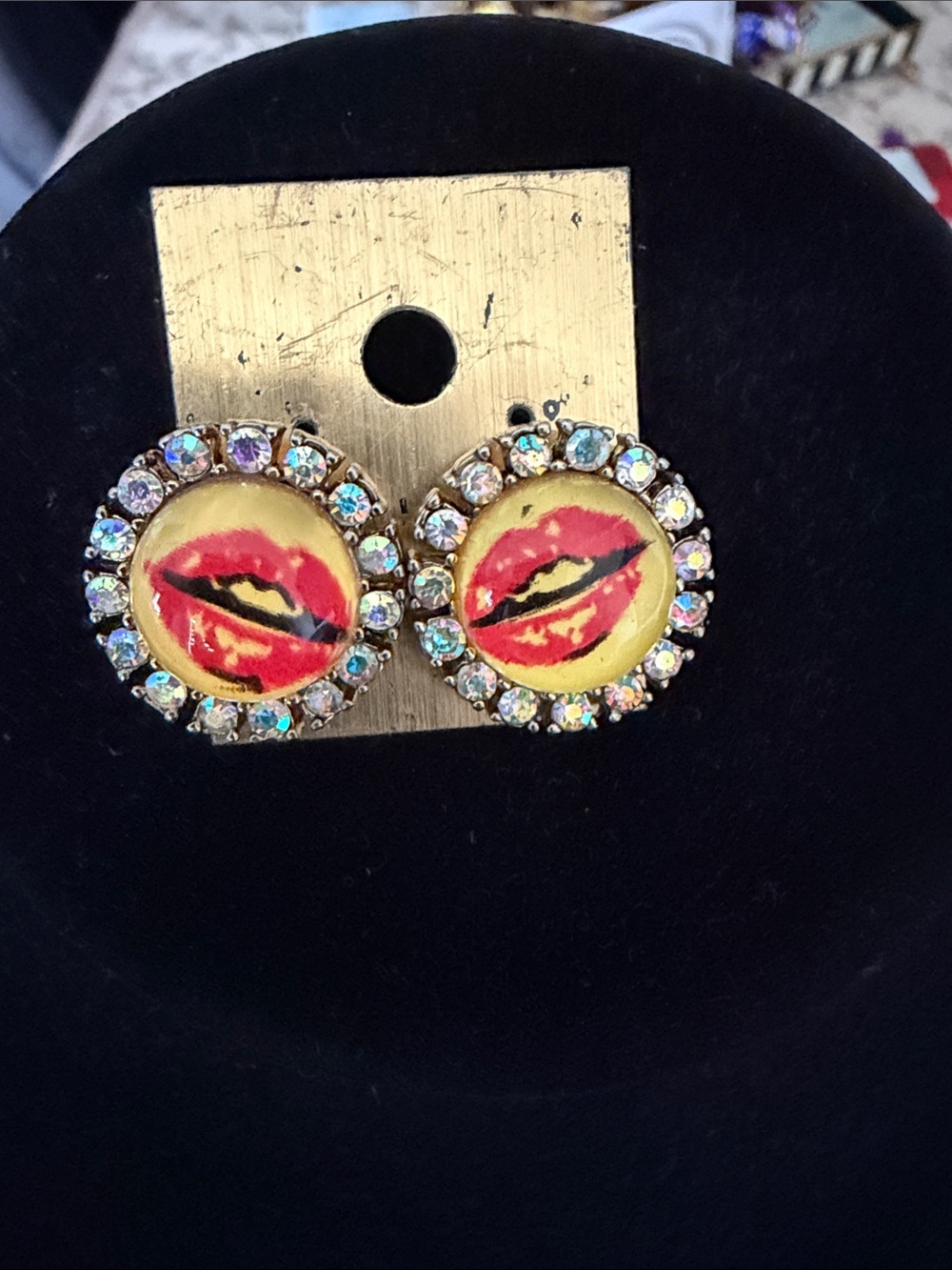Red Lip Print Crystal-Accented Stud Earrings - Women Jewelry
